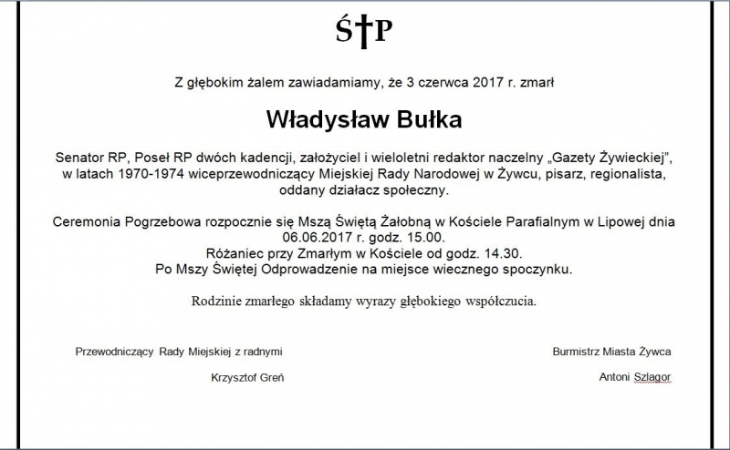 Zmarł śp. Władysław Bułka