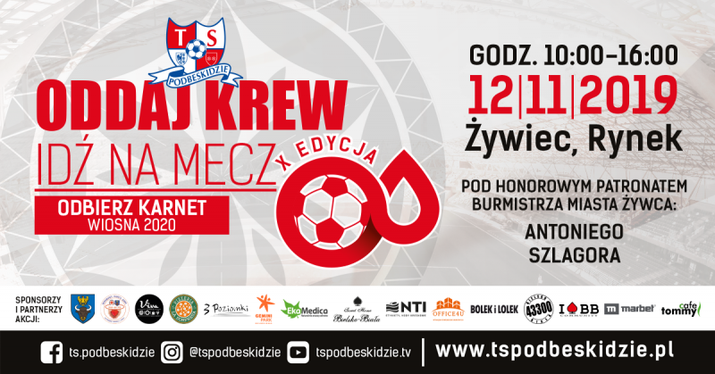 X edycja akcji „Oddaj krew – idź na mecz!” na Rynku w Żywcu!