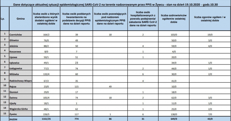 Koronawirus - najświeższe dane (19 października)