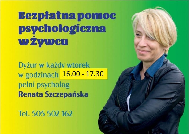 Bezpłatna pomoc psychologiczna dla mieszkańców miasta Żywca/zmiana godzin