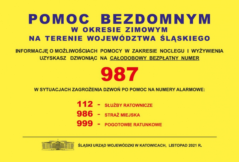 POMOC BEZDOMNYM W OKRESIE ZIMOWYM NA TERENIE WOJEWÓDZTWA ŚLĄSKIEGO