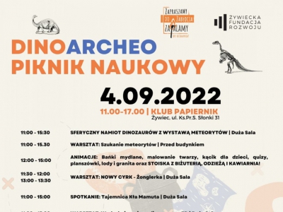 Dino Archeo Piknik Naukowy – 4 września 2022 roku (niedziela) 11:00 – 17:00 w Klubie Papiernik w Żywcu Zabłociu - zdjęcie2