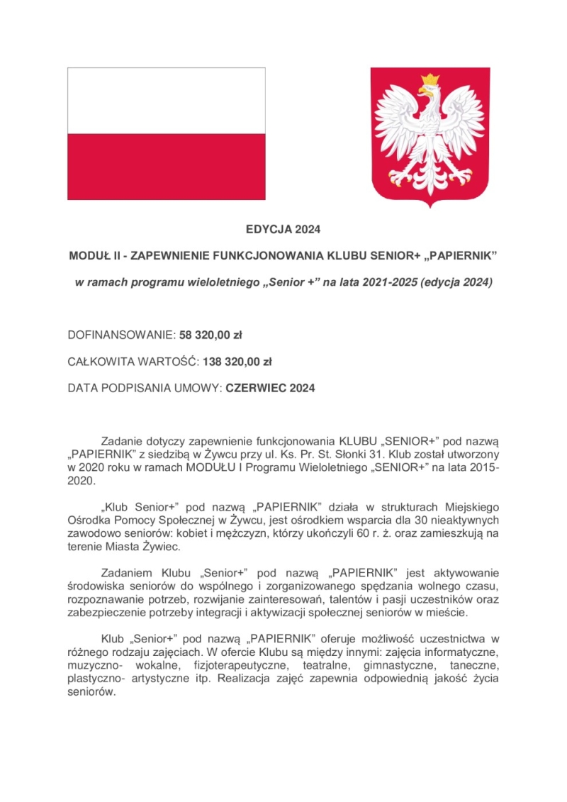 Klub Senior+ Papiernik Edycja 2024