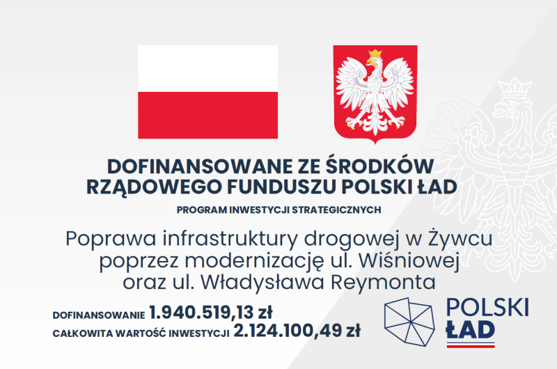 Poprawa infrastruktury drogowej w Żywcu poprzez modernizację ul. Wiśniowej oraz ul. Władysława Reymonta